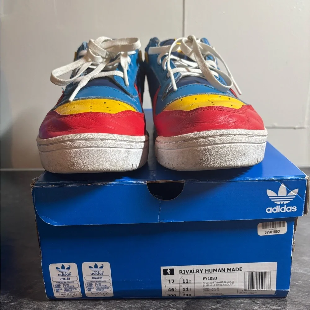 Adidas Rivalry X Human Made Red, Yellow, and Blue Sneakers - Picture 2 of 5